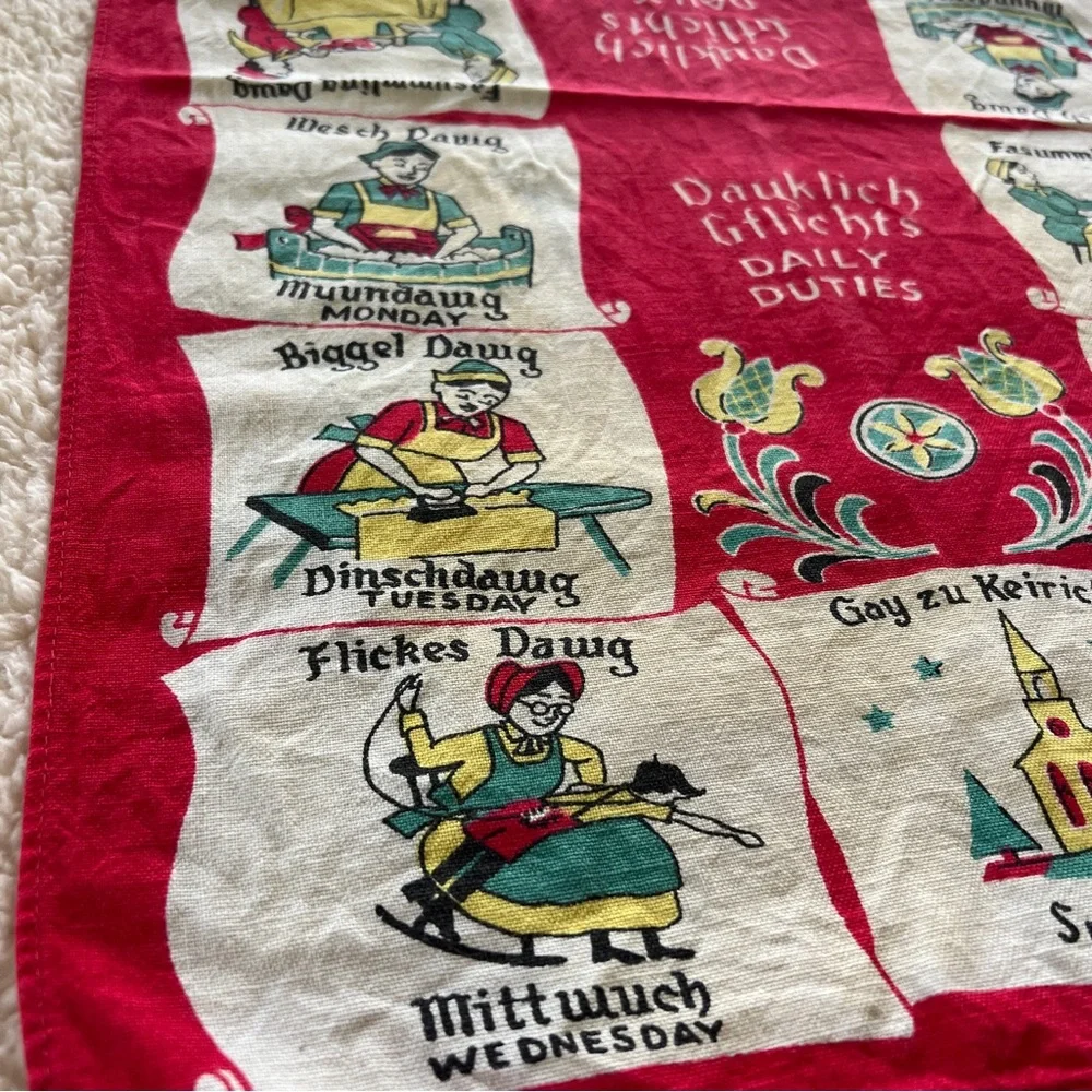 Vintage Dutch Red and White Tea Towel